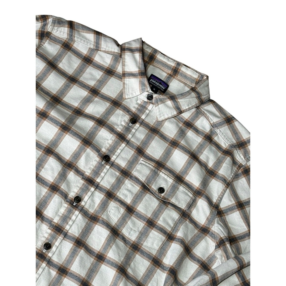 Men's Patagonia Organic Cotton Flannel Beige Gray Plaid Sz XL READ